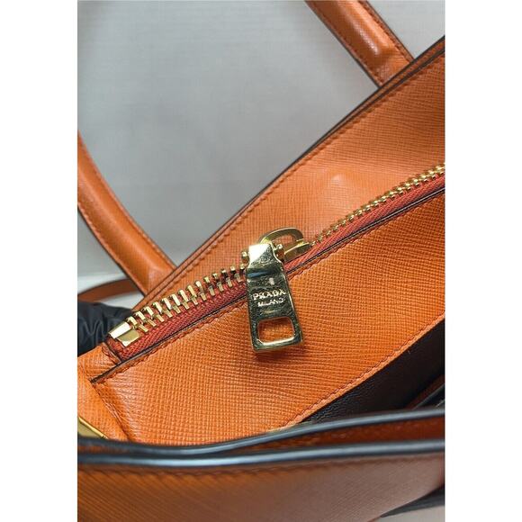 Prada Womens Orange Saffiano Leather Triple Pocket Convertible Tote Bag 13x10 In - Picture 5 of 16